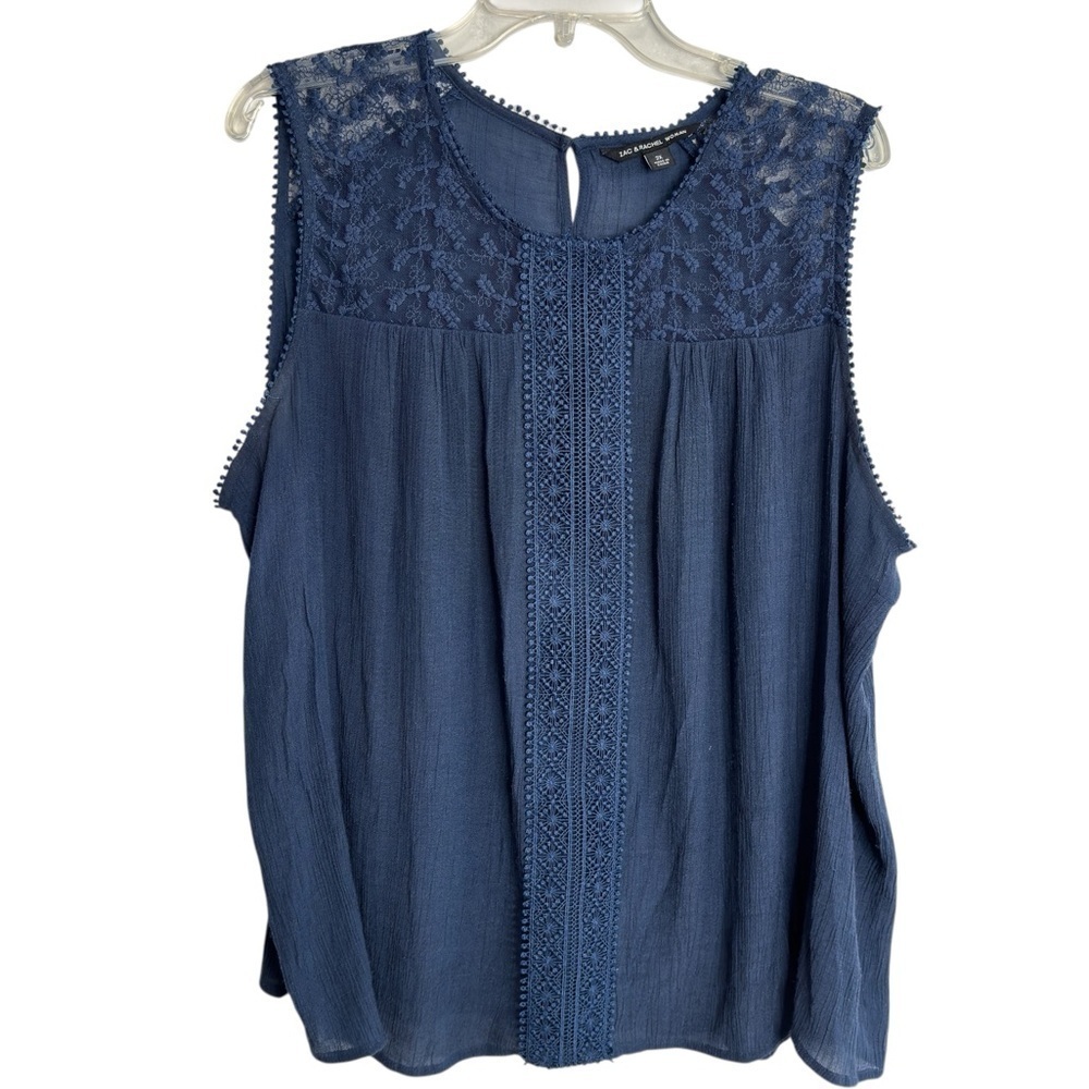 Zac & Rachel Woman Sleeveless Top Blouse Womens Plus Size 2X Navy Blue
with Lace